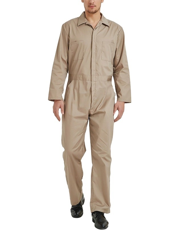 2023 New Men's Long Sleeve Coverall Overall Snap & Zip-Front Basic Blended Coverall Mechanic Work Uniform Jumpsuit