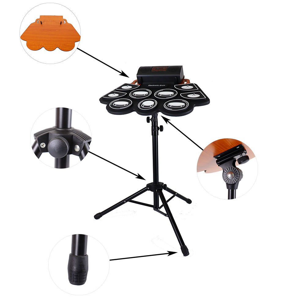 Electric Drum Set With 9 Thickened Practice Drum Pad Roll Up Electronic Drum Kit With Build in Speaker