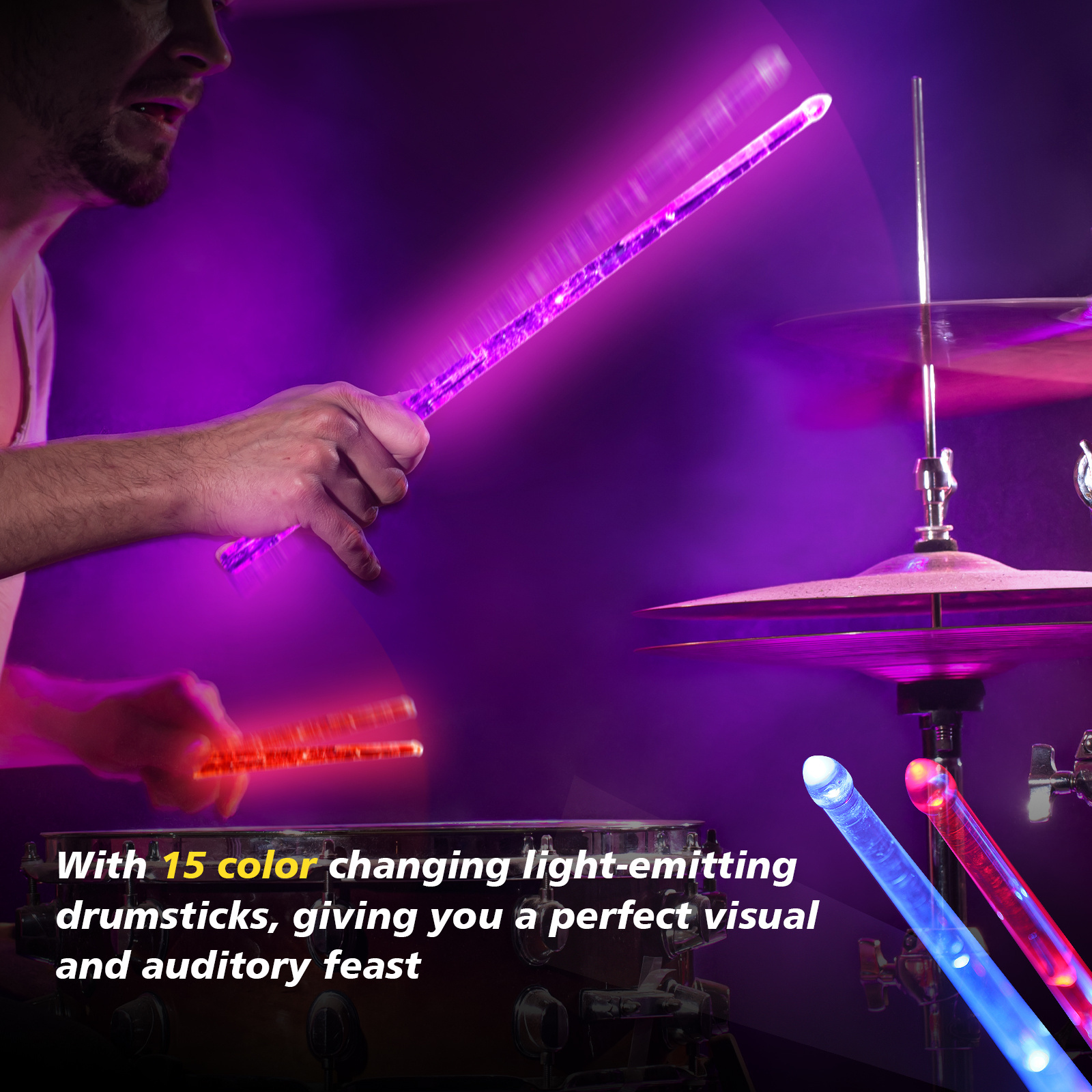 Multi Color Luminous Drum Stick 5A LED Light up with Switch USB Rechargeable Drumsticks