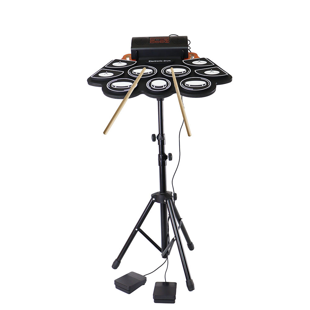 Electric Drum Set With 9 Thickened Practice Drum Pad Roll Up Electronic Drum Kit With Build in Speaker