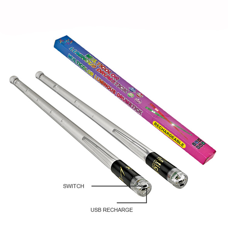 Rechargeable 15 Color Changing LED Light Up Drum Sticks Drummer Gifts Glow In The Dark Plastic Drum Sticks for Adults