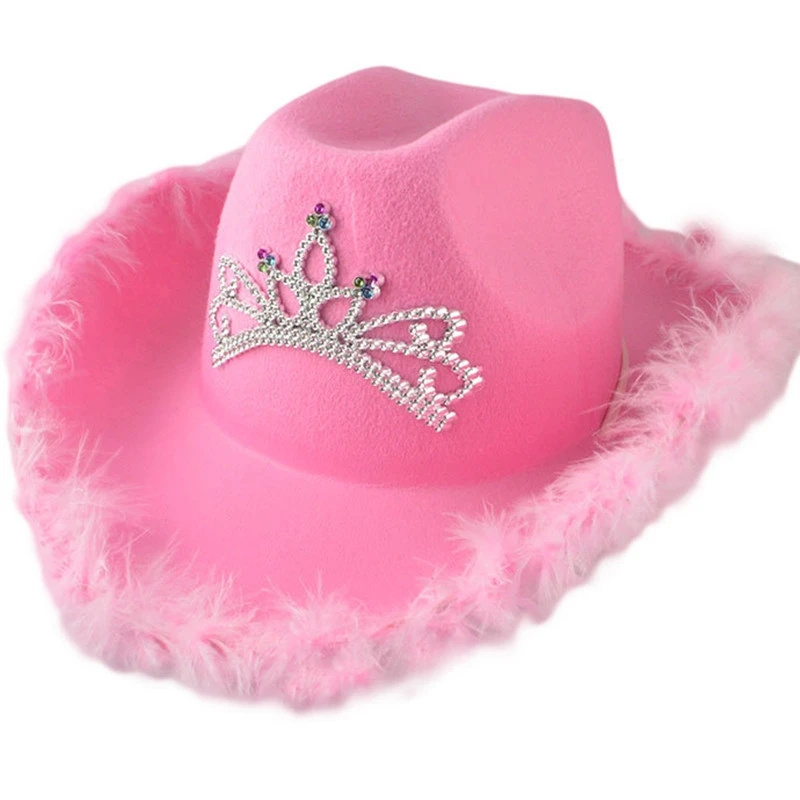 Western Style Women Pink Led Cowboy Hat Birthday Party Glitter Pink Cowgirl Hat Light Up Cowboy Hat