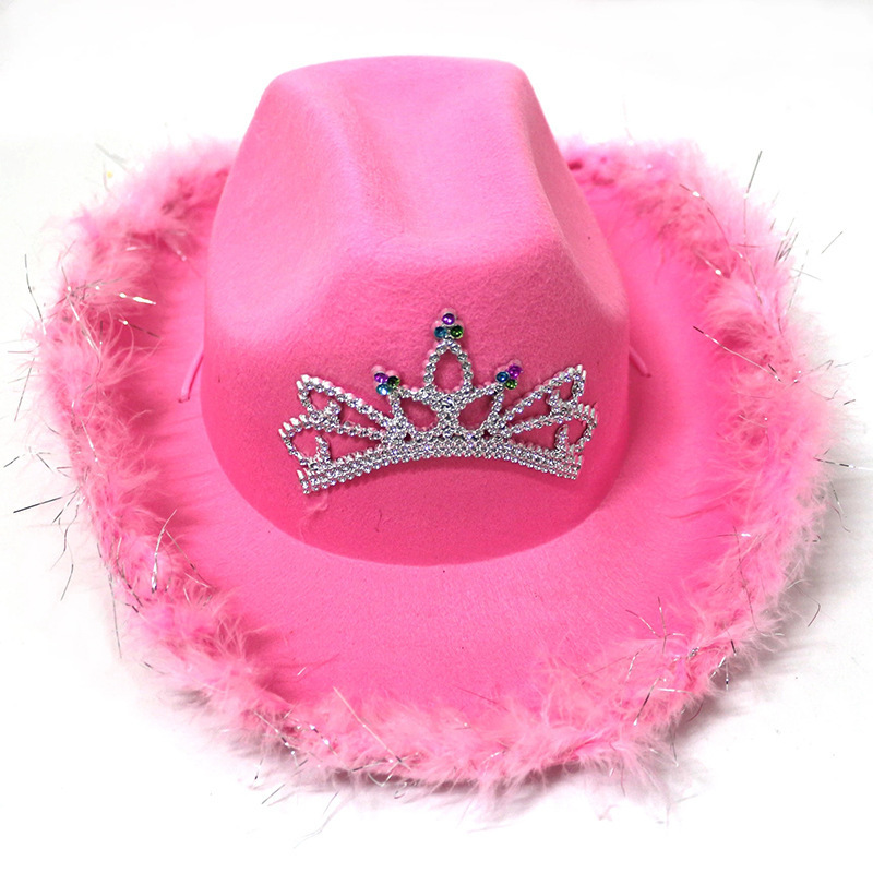 Western Style Women Pink Led Cowboy Hat Birthday Party Glitter Pink Cowgirl Hat Light Up Cowboy Hat