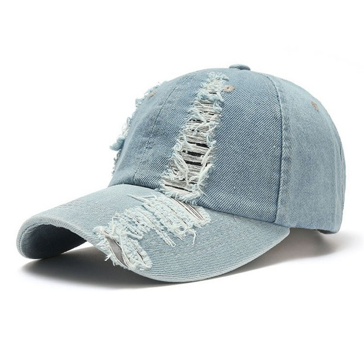 custom made women female moisture wicking quick dry denim sport baseball hat usa unisex ripped head cap with logo for men