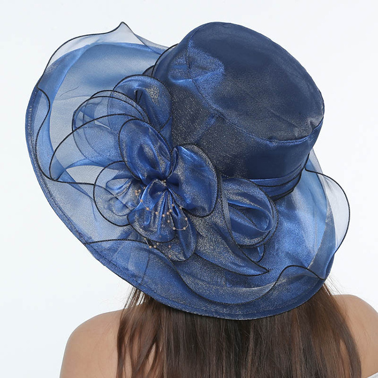 wholesale custom kentucky derby hat ladies flat wide brim colored organza wedding church hat for women