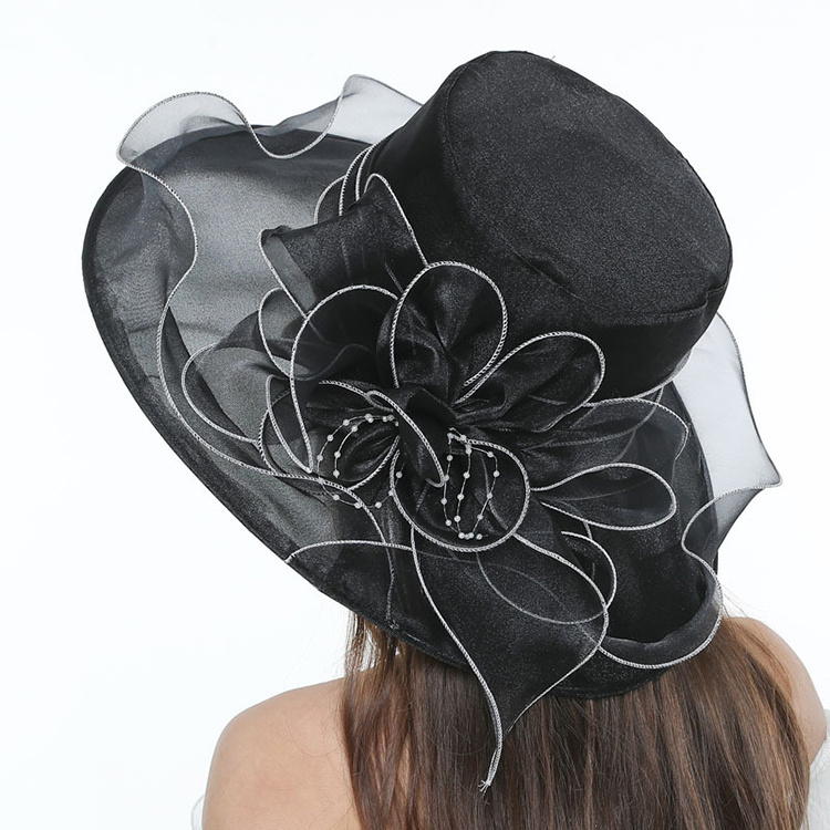 wholesale custom kentucky derby hat ladies flat wide brim colored organza wedding church hat for women