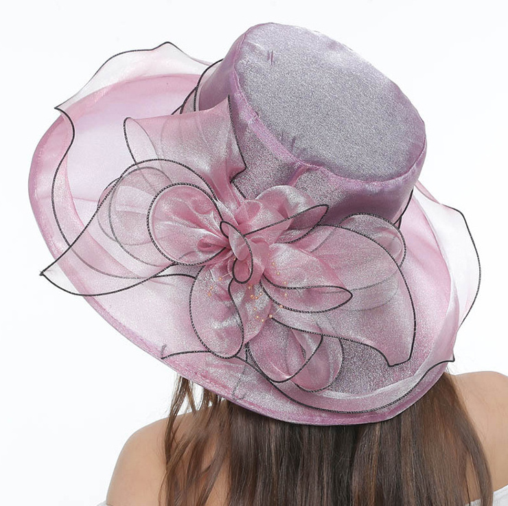 wholesale custom kentucky derby hat ladies flat wide brim colored organza wedding church hat for women