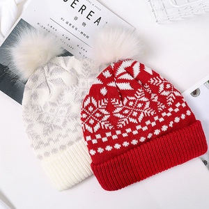 High quality christmas hat winter warm acrylic pom pom knitted beanie