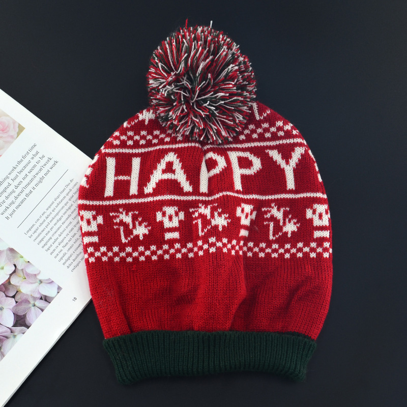 High quality christmas hat winter warm acrylic pom pom knitted beanie