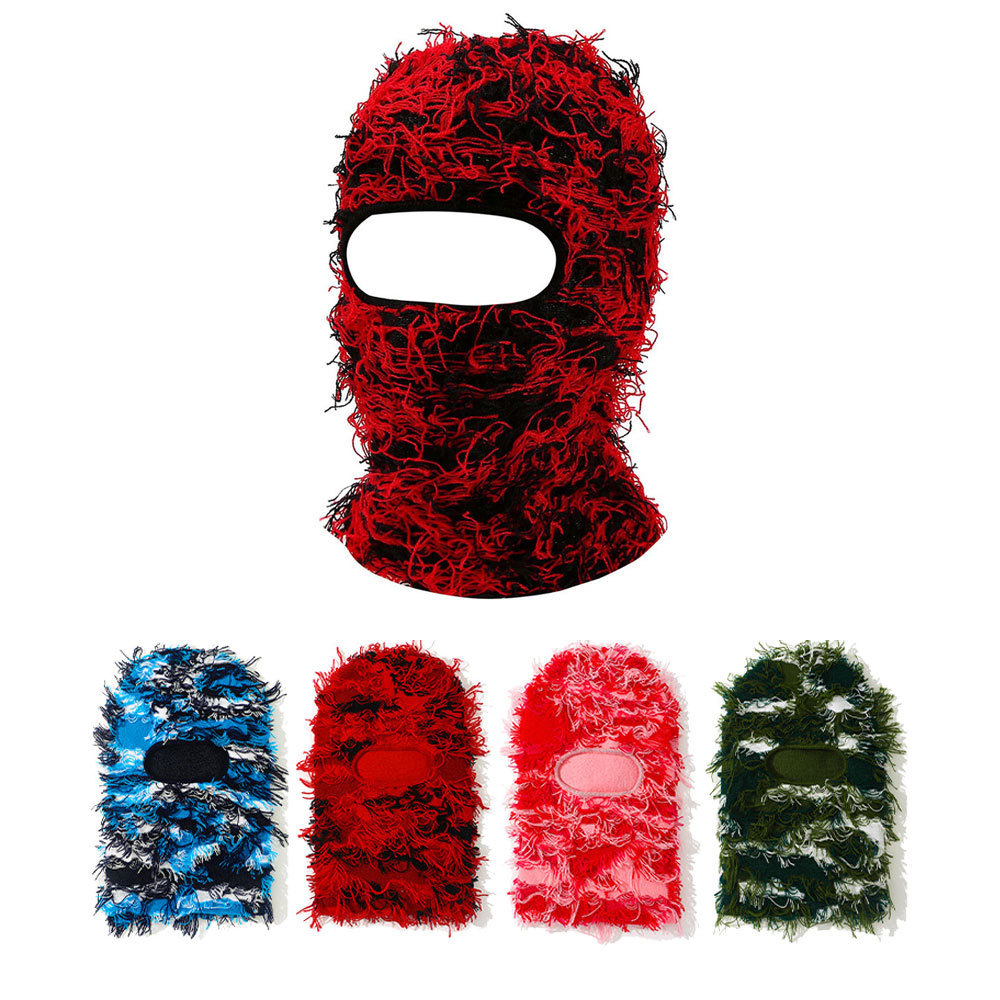 Custom knitted balaclava full face mask cover one hole knit beanie camo distressed balaclava ski mask