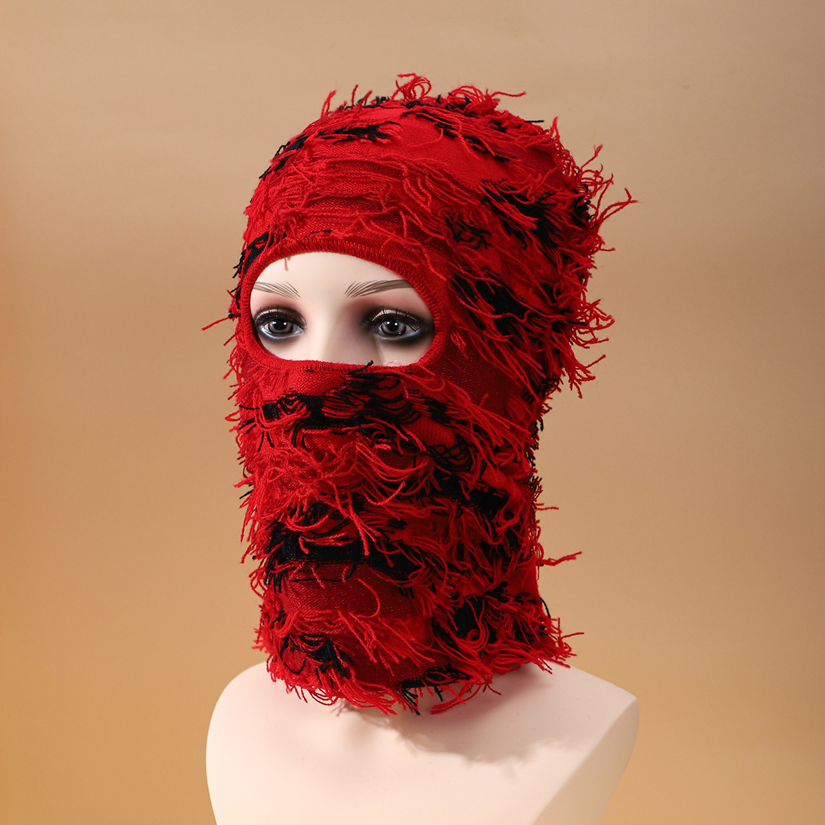 Custom knitted balaclava full face mask cover one hole knit beanie camo distressed balaclava ski mask