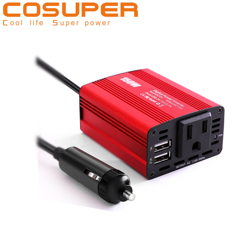 Portable intelligent 150W Car Power Inverter Charger DC 12V to 110V AC with Dual USB Charger