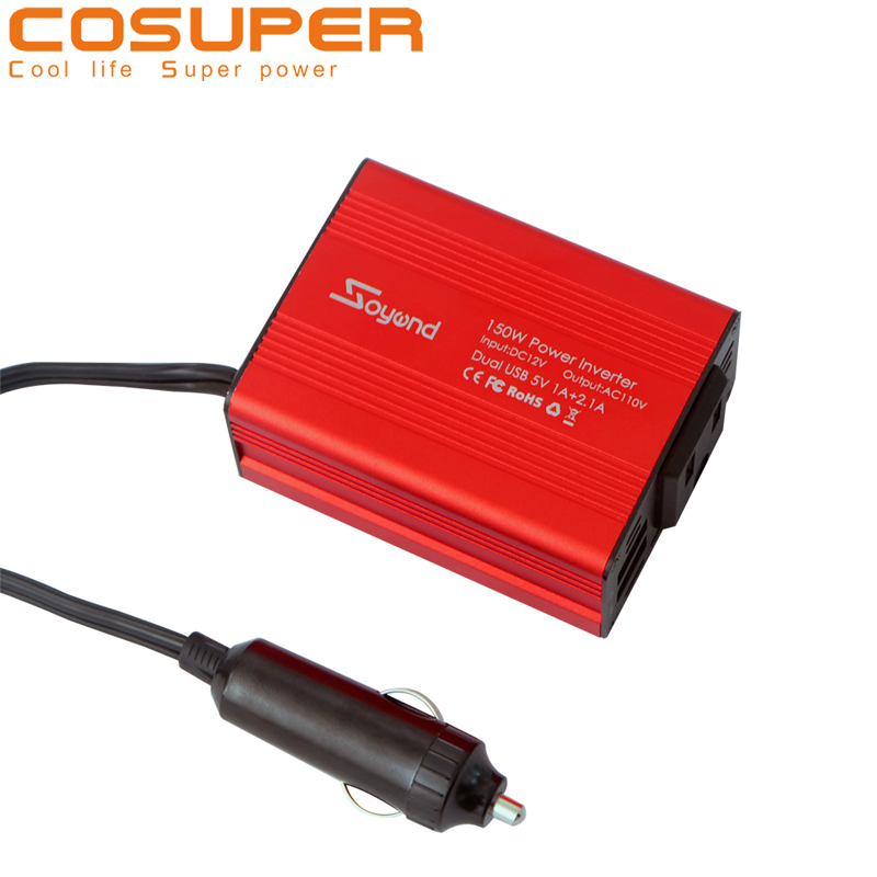 Portable intelligent 150W Car Power Inverter Charger DC 12V to 110V AC with Dual USB Charger