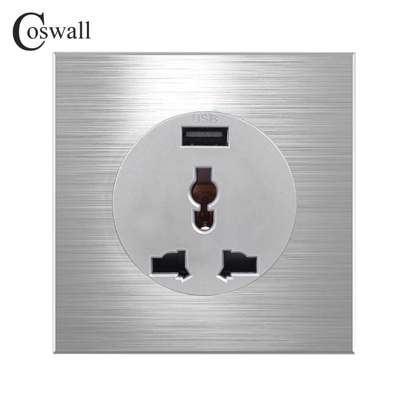 COSWALL Aluminum Panel Electrical Power Outlet Interface Quick Charge A USB Port Universal Wall Socket