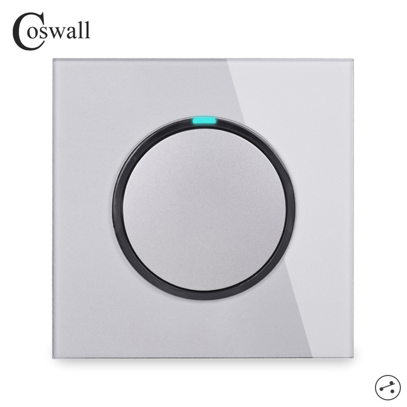 COSWALL Factory White Luxury Crystal Glass Panel Button Wall Light Switch 1 Gang 2 Way Interruptor Black Grey Gold