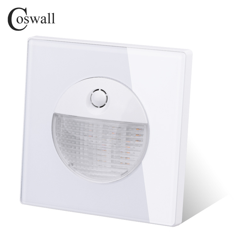 COSWALL Luxury Glass Panel Human Sensing Footlights Wall Light Switch  Electric Interruptor Black Grey White