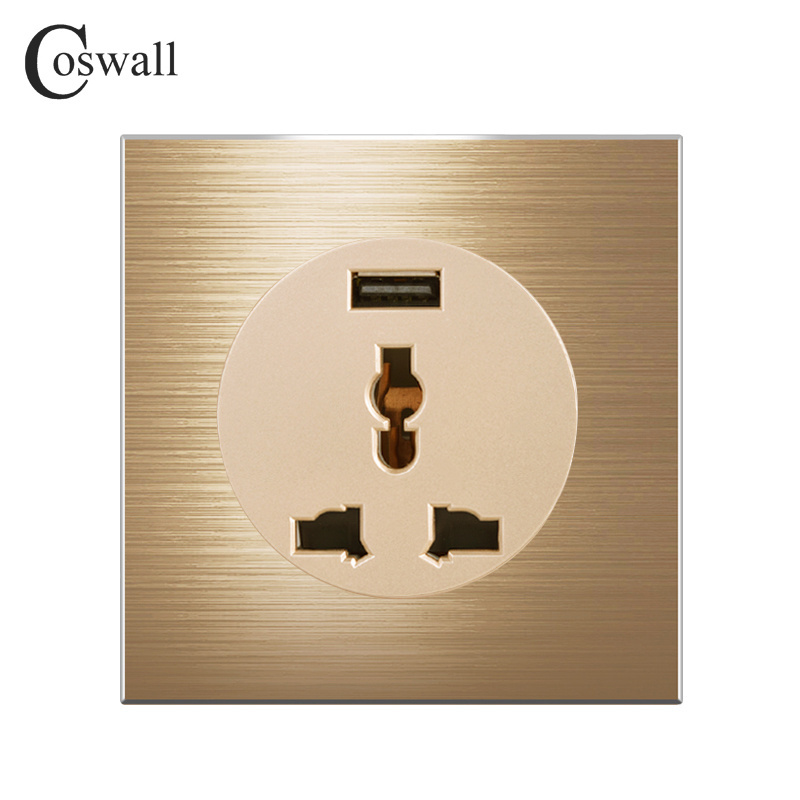 COSWALL Aluminum Panel Electrical Power Outlet Interface Quick Charge A USB Port Universal Wall Socket