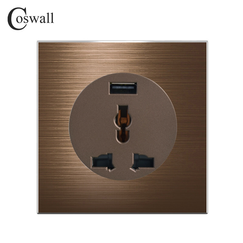 COSWALL Aluminum Panel Electrical Power Outlet Interface Quick Charge A USB Port Universal Wall Socket