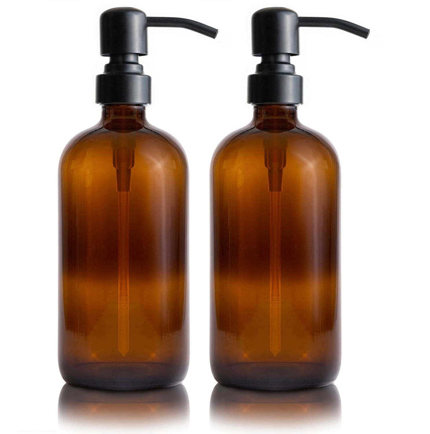 Modern Farmhouse Vintage Jar Amber Glass Soap Dispenser Thick 16oz Bottles Rustproof Stainless Steel Pump