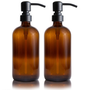 Modern Farmhouse Vintage Jar Amber Glass Soap Dispenser Thick 16oz Bottles Rustproof Stainless Steel Pump