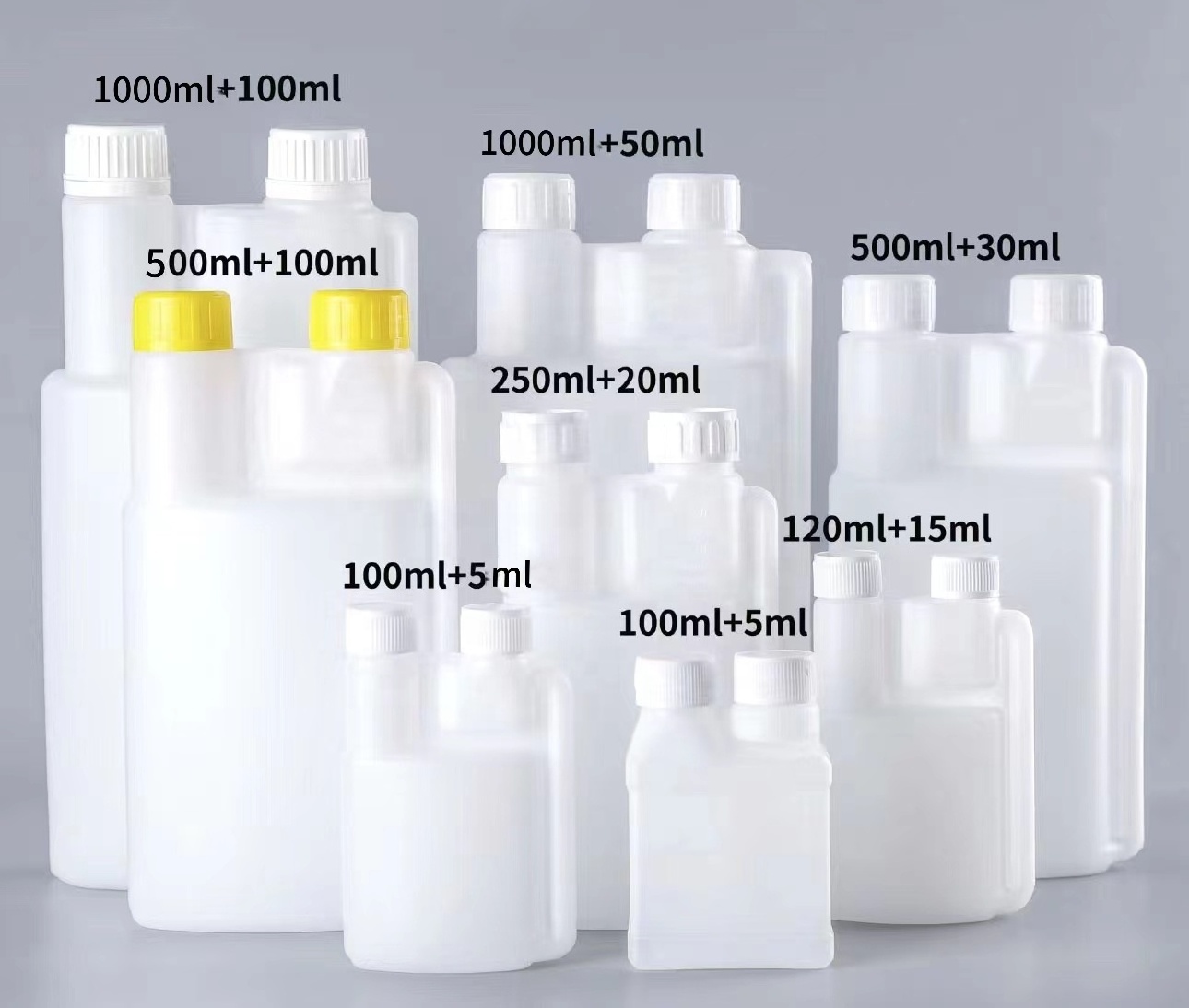 28/410  HDPE Plastic Dispenser Double Dosing Twin Neck Bottle Plastic Dual Chamber Bottle