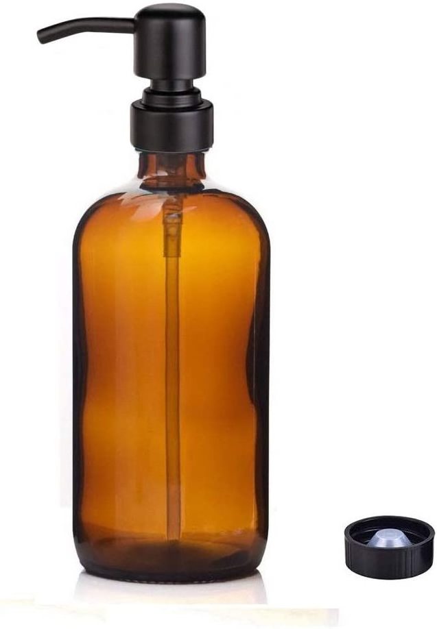 Modern Farmhouse Vintage Jar Amber Glass Soap Dispenser Thick 16oz Bottles Rustproof Stainless Steel Pump