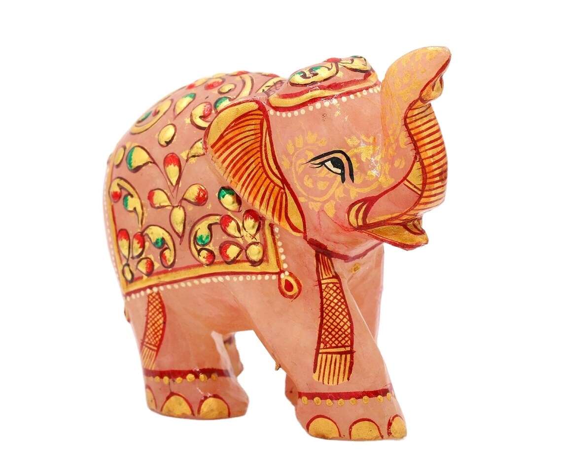 Elephant Crystals Decor Pocket Polished Natural Stone Statue Cute Hand-Carved Sculpture Office Room Desk Decor