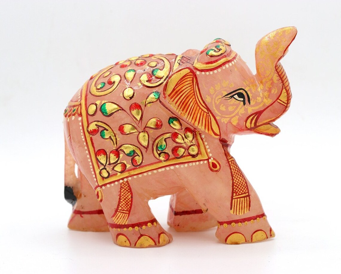 Elephant Crystals Decor Pocket Polished Natural Stone Statue Cute Hand-Carved Sculpture Office Room Desk Decor