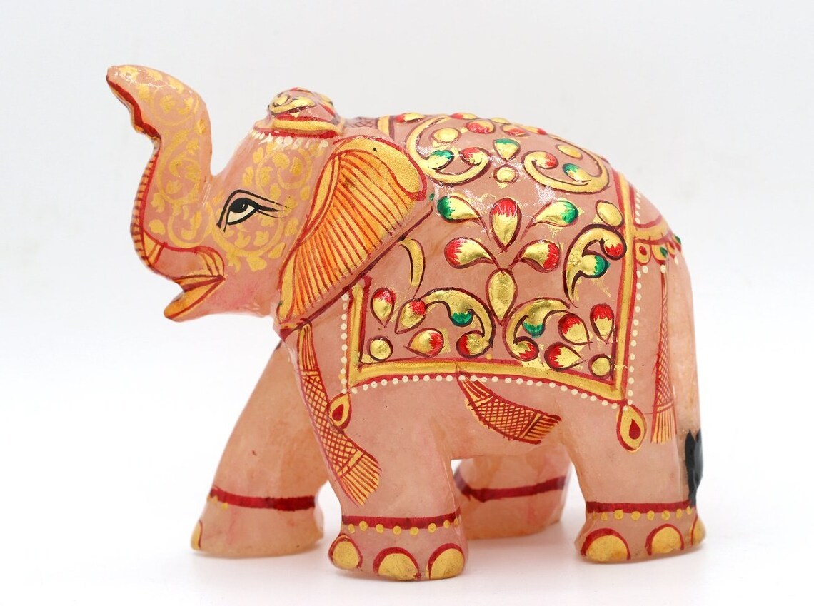 Elephant Crystals Decor Pocket Polished Natural Stone Statue Cute Hand-Carved Sculpture Office Room Desk Decor