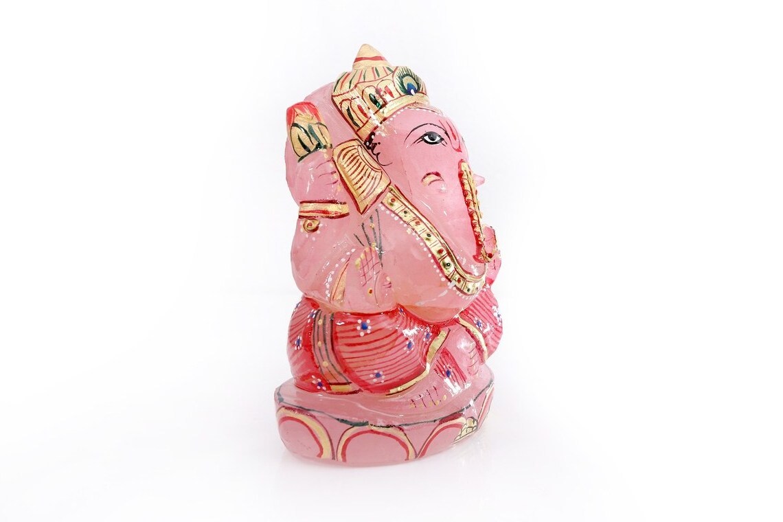 Natural Rose Quartz Hand Carved Ganesh Idol Wholesale Crystal Carved sculpture healing god statue