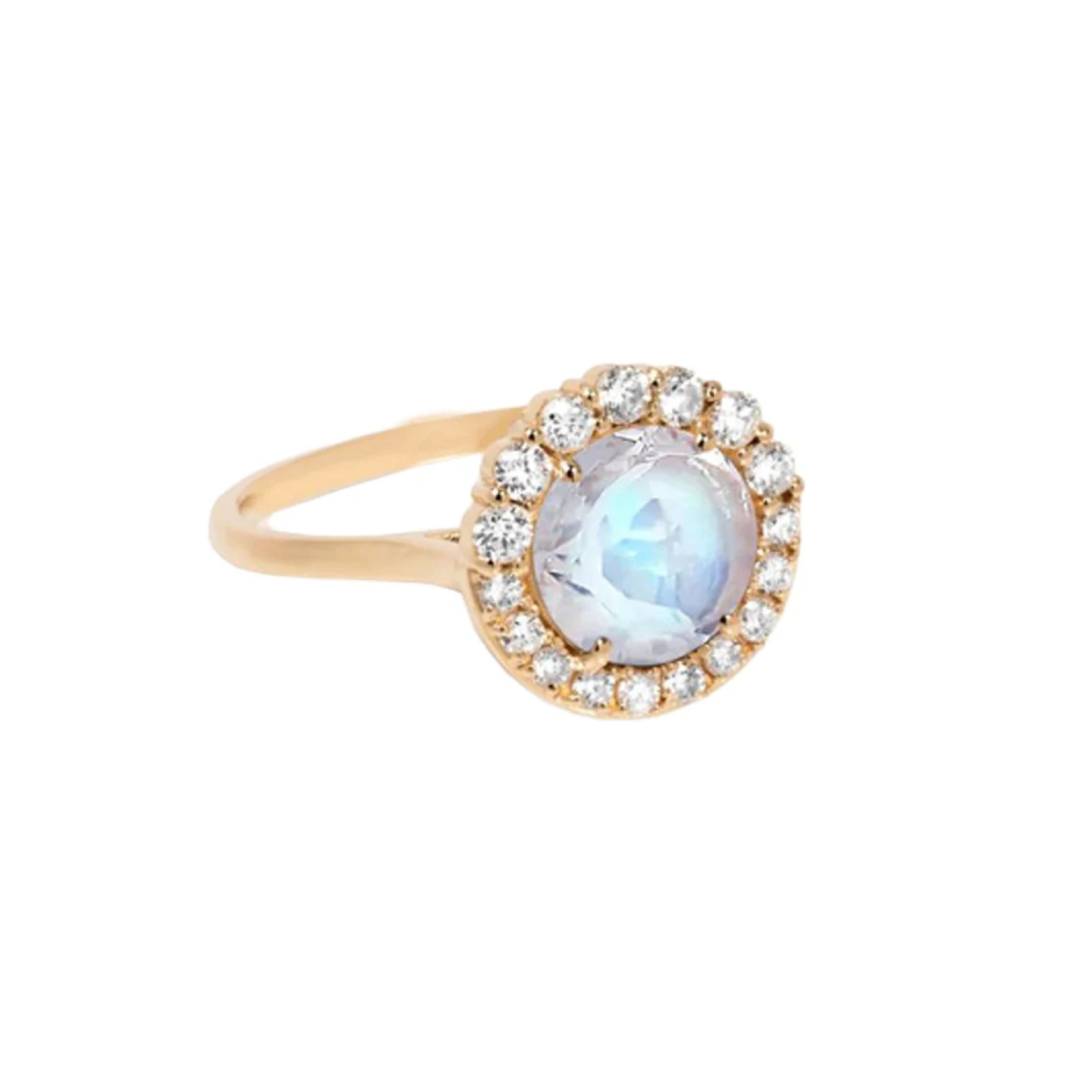 Rainbow Moonstone Pave CZ Silver 925 Gold Diamond Cocktail Statement for Women Fine Jewelry Rings