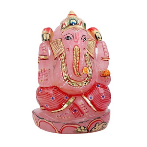 Natural Rose Quartz Hand Carved Ganesh Idol Wholesale Crystal Carved sculpture healing god statue