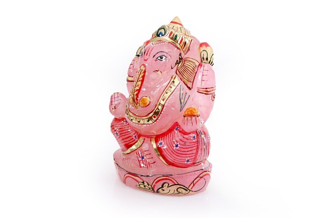 Natural Rose Quartz Hand Carved Ganesh Idol Wholesale Crystal Carved sculpture healing god statue