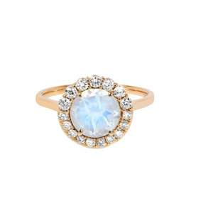 Rainbow Moonstone Pave CZ Silver 925 Gold Diamond Cocktail Statement for Women Fine Jewelry Rings