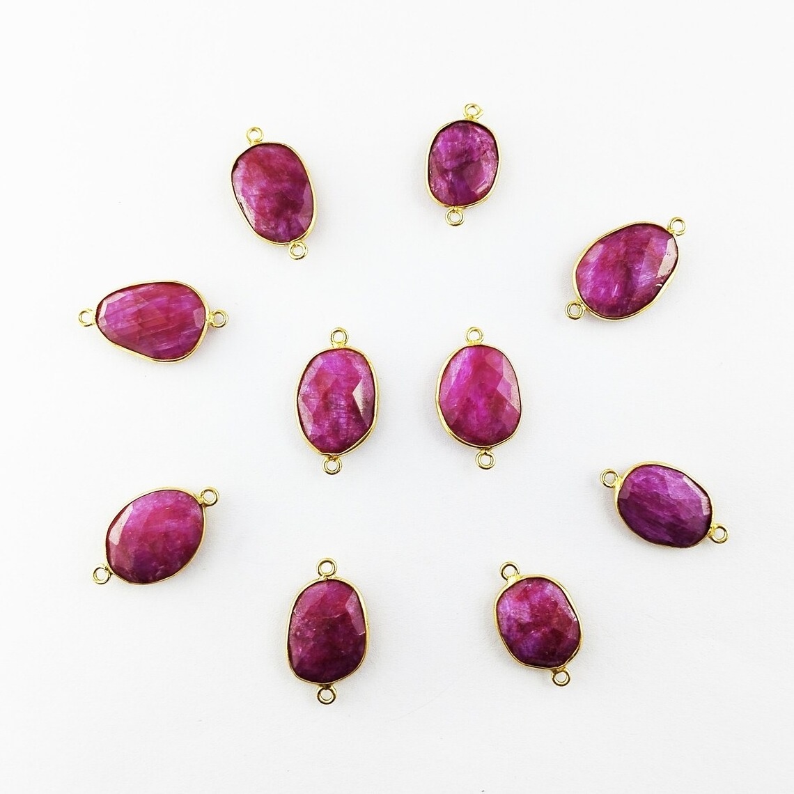 Dyed Ruby Corundum Connector Gold Plated Silver 925 Bezel Pendant Charms Connectors Link Chain Finding Jewelry