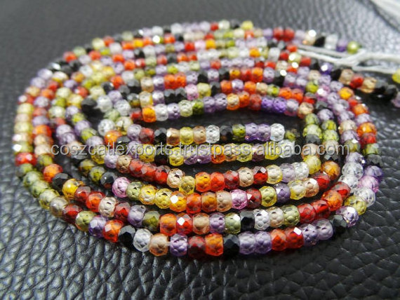 Natural Zircon Faceted Rondelle Multi color disco Beads 3 MM Size Strand Loose Gemstone Roundel Beads