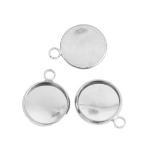 Silver Plated Circle Round Bezel Cabochon Pendant Tags Trays