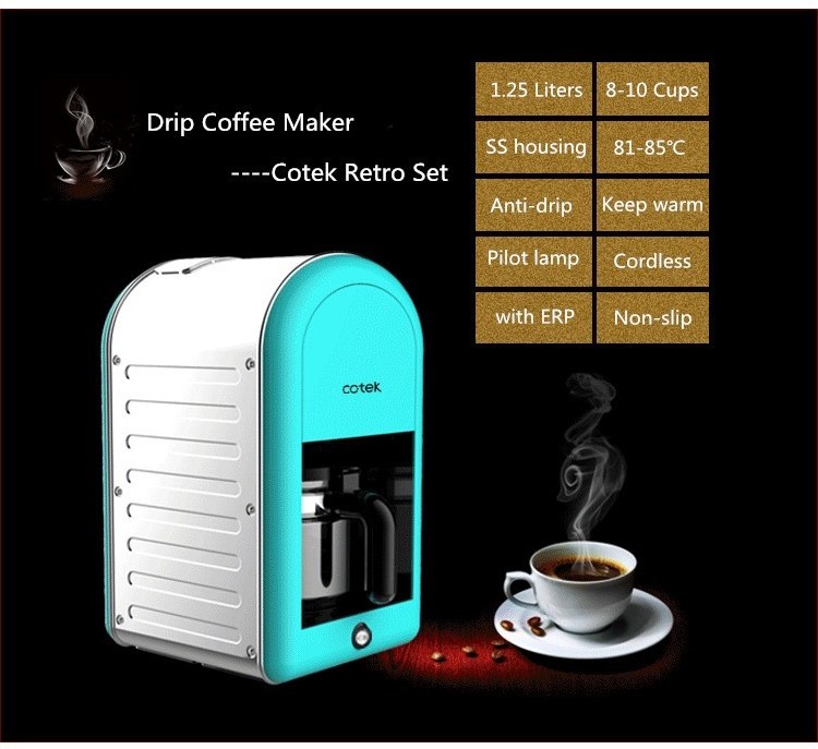 Cotek retro design coffee maker/ Stainless steel electric coffee maker ErP function with CE, CB, GS, ROHS, EMC, LFGB