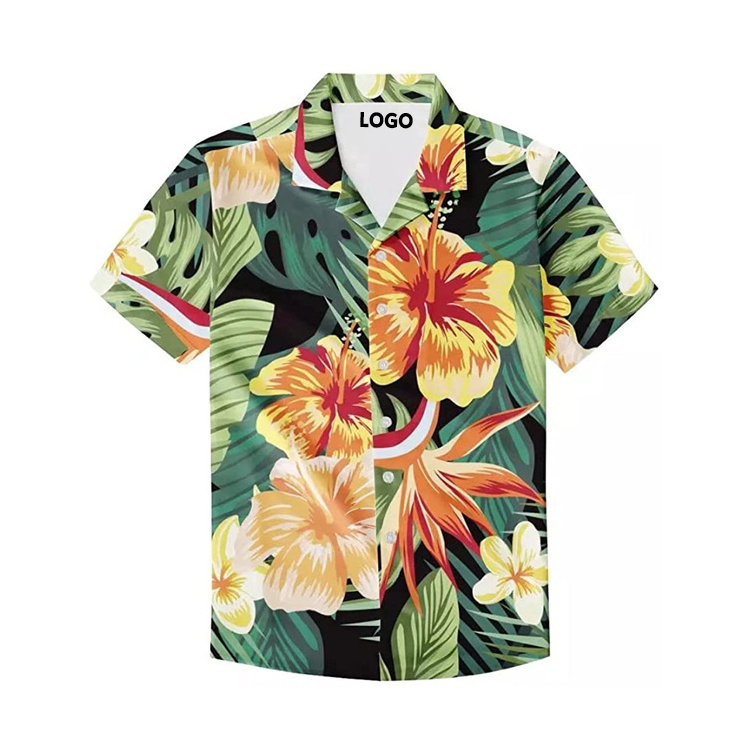 2022 flannel short sleeve sublimation custom cotton hawaiian shirt