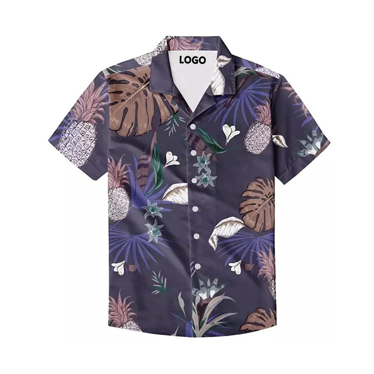 2022 flannel short sleeve sublimation custom cotton hawaiian shirt