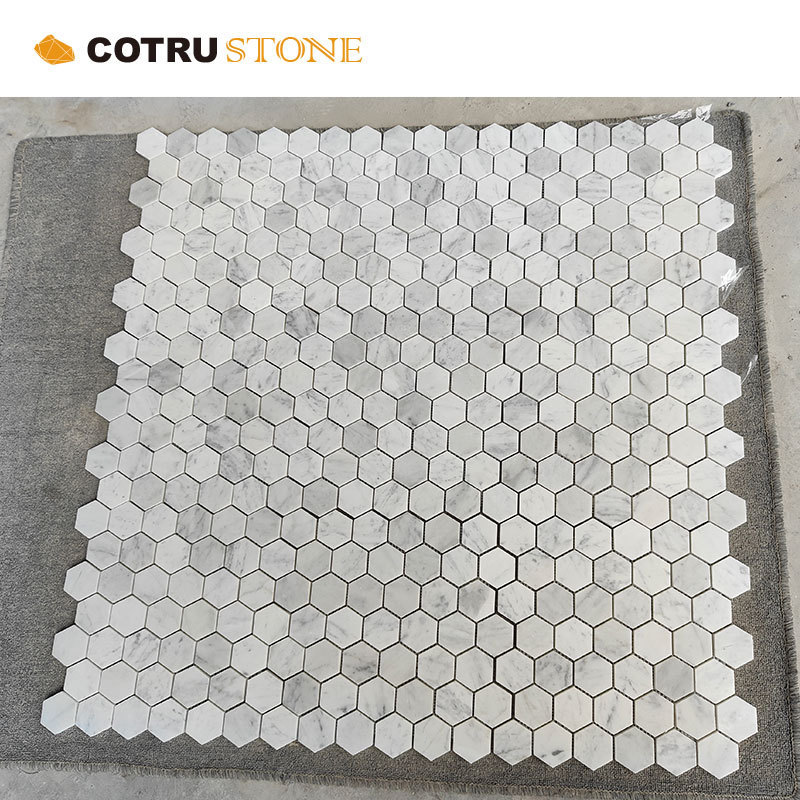 High Quality New Design Luxury White Marble Carrara Cotrustone Hexagon Mosaic For Bathroom Tile Kitchen Backsplash Wall