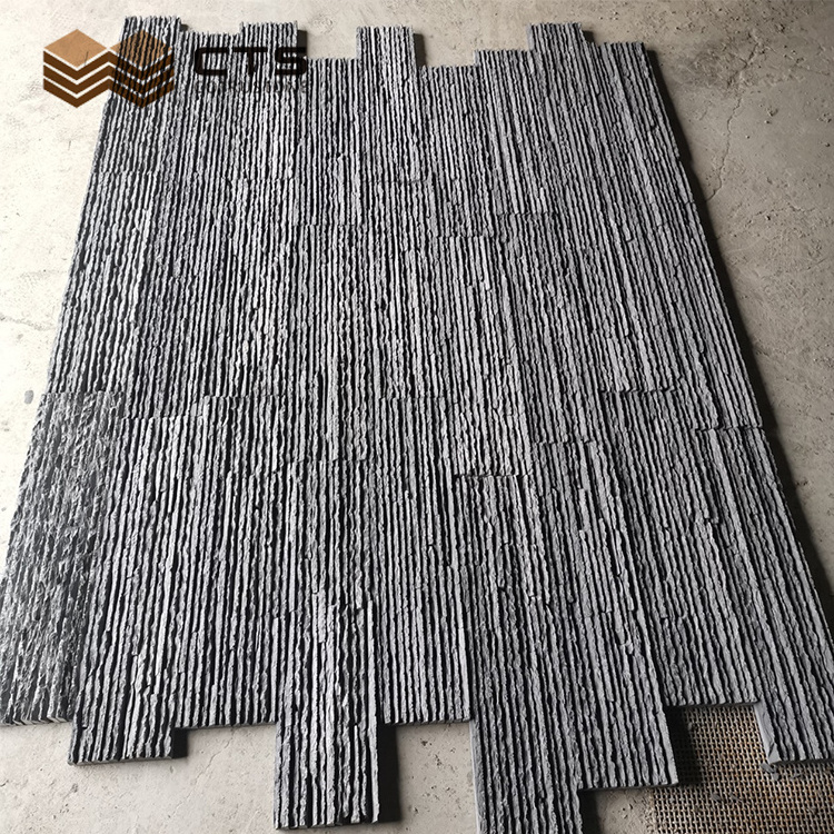 Pedestal Linear Outdoor Wall Cladding Panels Thin Black Slate Culture Stone