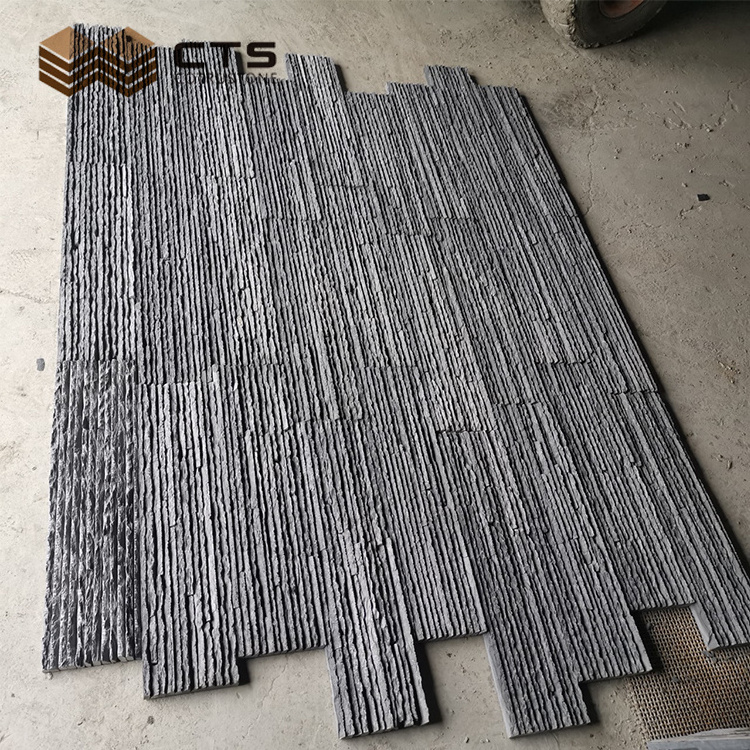 Pedestal Linear Outdoor Wall Cladding Panels Thin Black Slate Culture Stone