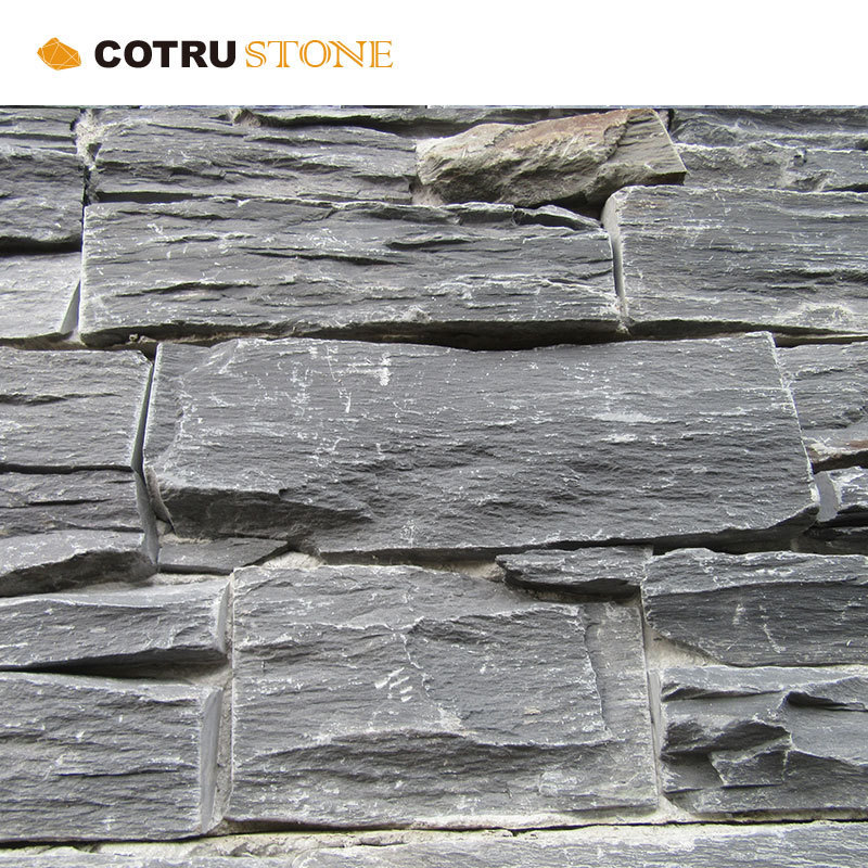 Exterior Wall Veneer Panels Natural Slate Tiles Wall Cladding Culture Stone Black Slate Stone For Exterior Wall House Decor