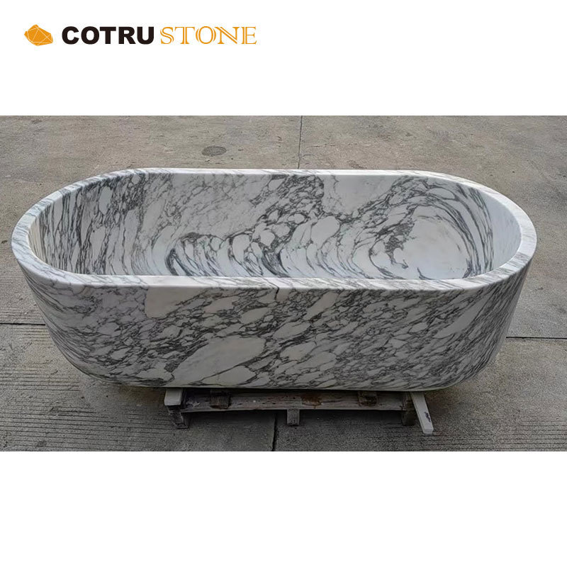 European Natural Stone Hand Carved Freestanding Oval Soaptub Bathtub Cararra White Marble Bathtub From Factory Directly