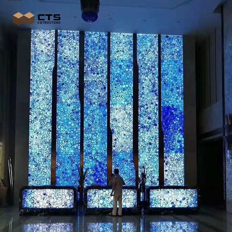 Architectural Interior Design Blue Agate Wall Panel Large Nature Stone Onyx Slab