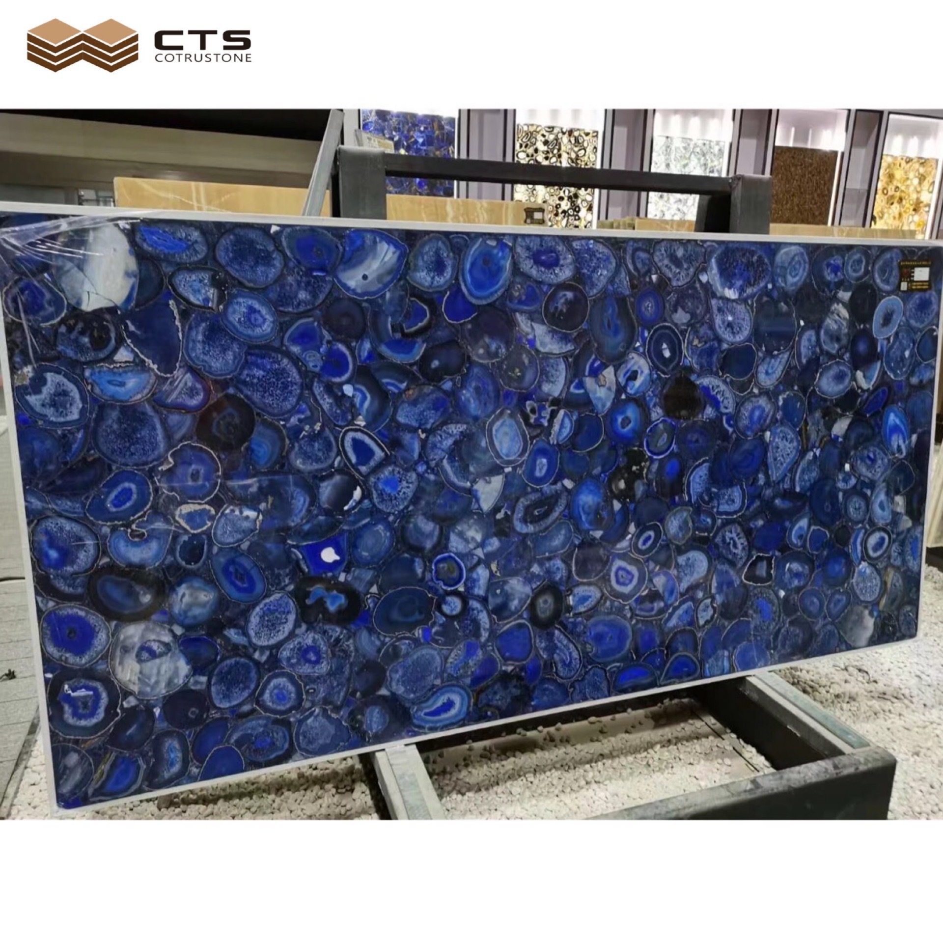 Luxury Villa Kitchen Translucent Crystal 
 Blue Agate Slab Countertop