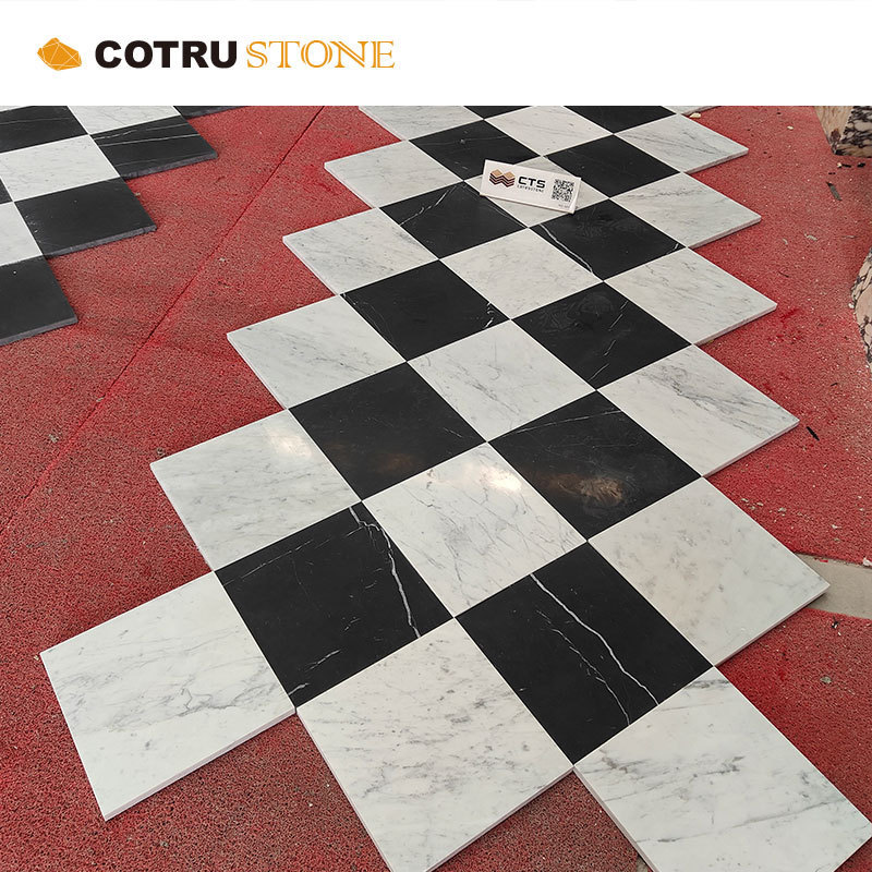 Natural Marble Mosaic Popular Checkerboard Pattern Black Nero Marquina And White Carrara Flooring Wall Bathroom Kitchen Tiles