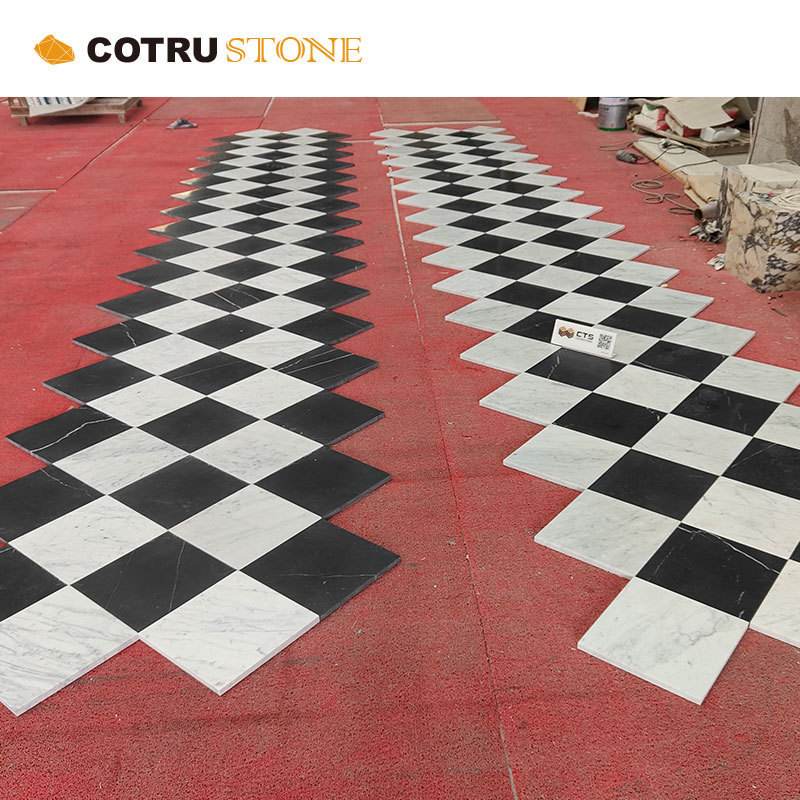 Natural Marble Mosaic Popular Checkerboard Pattern Black Nero Marquina And White Carrara Flooring Wall Bathroom Kitchen Tiles