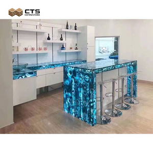 Luxury Villa Kitchen Translucent Crystal 
 Blue Agate Slab Countertop